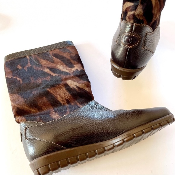 Gucci Brown & Tan Calf Hair Leather Boots - Picture 1 of 11